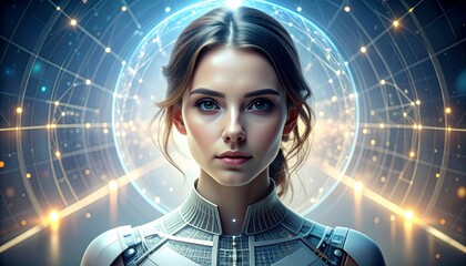 teknologi canggih, dan konektivitas masa depan. This image is ideal for marketing materials, blog articles, or presentations related to technological innovation, cybersecurity, or the role of AI in ss