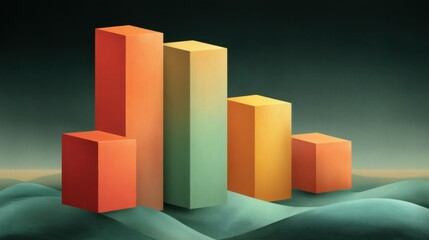 Abstract geometric shapes representing growth and analysis in a creative landscape, showcasing vibrant colors and dynamic forms for artistic design projects