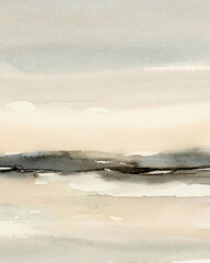 Blush and Charcoal Gray Vertical Abstract Watercolor Landscape Hand Painted