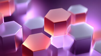 Colorful translucent hexagonal shapes on a vibrant background showcasing modern design aesthetics and creative geometry concepts in abstract style