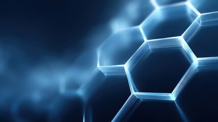 Abstract Hexagonal Pattern with Futuristic Lighting Effects in Blue Background for Technology and Science Related Concepts and Designs