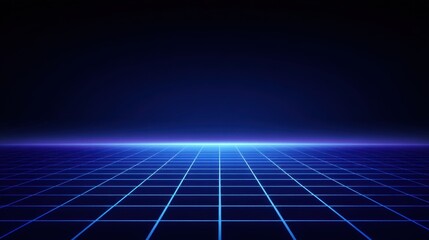 Futuristic Neon Grid Background with Vibrant Blue and Black Color Scheme for Digital Design, Gaming, and Technology Projects