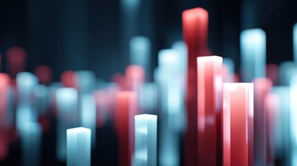 Abstract Digital Visualization of Graphical Data with Vivid Red and Blue Bars Representing Trends and Fluctuations in a Futuristic Environment