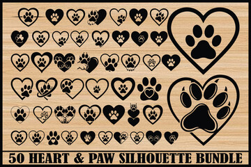 Heart and Paw Silhouette Set for Pet Love and Animal Design