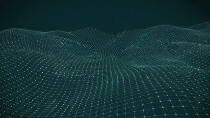 Teal colored digital landscape with pixelated terrain and grid pattern