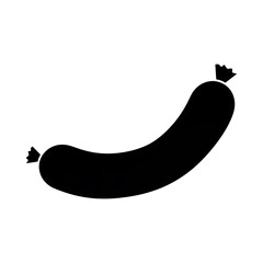 Simple black silhouette icon of a sausage, representing meat products, grilling, or a classic barbecue food item.