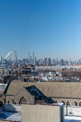 Drone view from Jamaica Queens overlooking Manhattan and Queens skyline