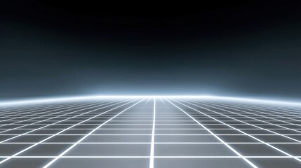 Futuristic digital landscape with glowing grid lines, dark background, and atmospheric lighting for technology and science fiction concepts