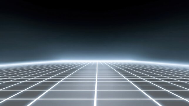 Futuristic digital landscape with glowing grid lines, dark background, and atmospheric lighting for technology and science fiction concepts - Powered by Adobe