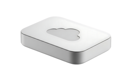 Apple Time Capsule wireless hard drive with cloud icon, isolated on transparent background, modern technology for data backup and storage.