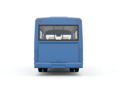 Blue bus rear view mockup with clean flat surface, ideal for decal, logo, and advertising design. Perfect for public transport branding and vehicle wrap presentation.