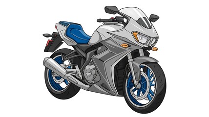 Obraz premium Detailed illustration of a silver motorcycle with blue accents on a white background