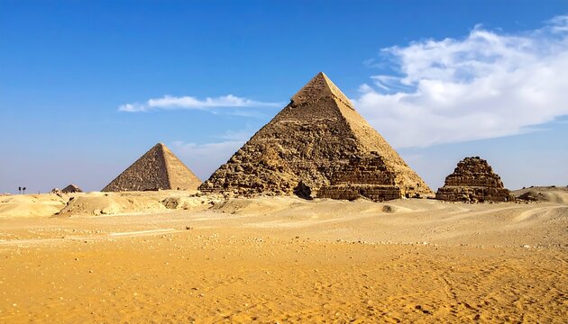 The Majestic Pyramids of Giza Under a Bright Blue Sky.