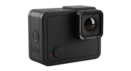 Black action camera isolated on transparent background