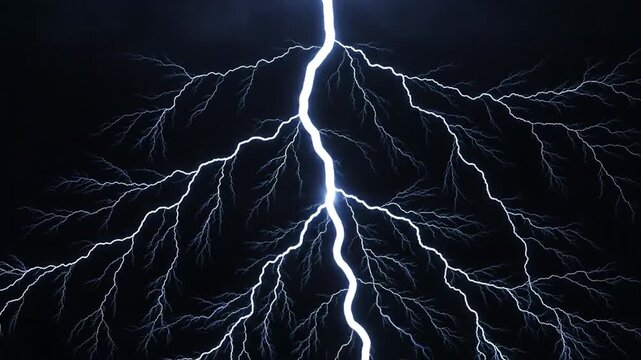 Electric blue lightning flashes across dark sky