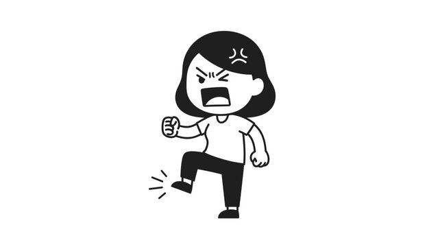 Angry cartoon girl stomping with fist.