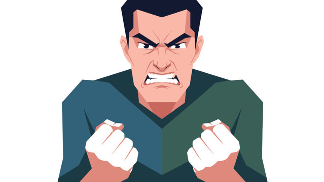 Angry Illustrated Man with Clenched Fists Portrait.