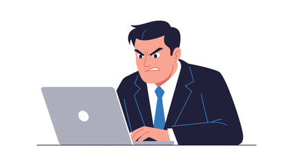 Professional businessman in suit working on laptop.