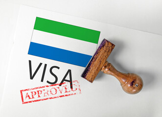 Sierra Leone Visa Approved with Rubber Stamp and flag
