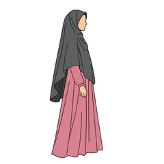 Muslim Woman Wearing Hijab and Abaya Standing Side Profile.