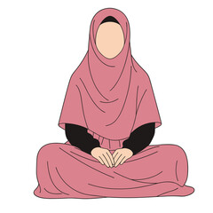 Muslim woman in hijab sitting peacefully in traditional attire.