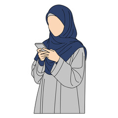Muslim woman in hijab using smartphone for communication and social media.
