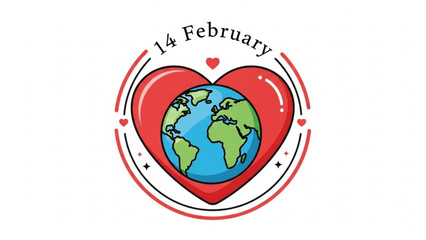 Valentine's day, february 14th, earth globe inside a red heart, love and care for the planet, eco friendly, valentine's day celebration, world love