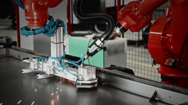 Robot Welds Parts, Robotic Mechanism Performs Welding And Inspection Of Tiny Components Automatically