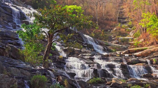 Thailand waterfall Mae Ya waterfall 280 meters tall waterfall, one of the most beautiful waterfalls Thailand 4K