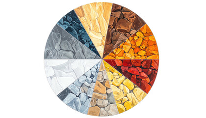 Segmented circle displaying textured, colorful stone variations