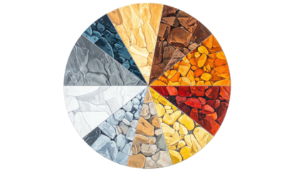 Segmented circle displaying textured, colorful stone variations