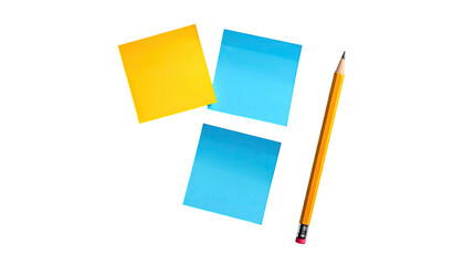 Three sticky notes & a pencil on black background