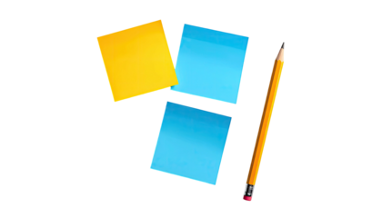 Three sticky notes & a pencil on black background