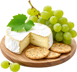 Mini cheese platter with crackers and grapes isolated on white