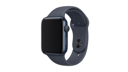 Smartwatch with rectangular face and rounded edges isolated on transparent background