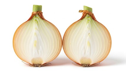 Freshly cut yellow onion halved revealing layers and texture