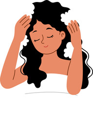 woman washing hair and relaxing