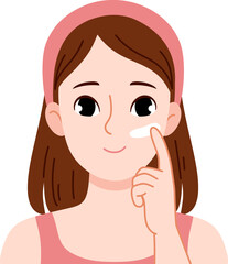 cute woman applying skincare to face