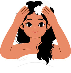 woman washing hair and relaxing