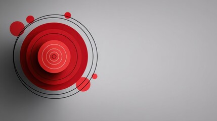 Abstract design featuring concentric circles and geometric shapes in vibrant red tones on a minimalist gray background for modern artistic visuals