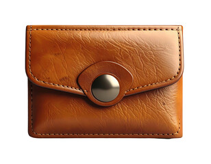 Close-up of a brown leather wallet with a metal clasp