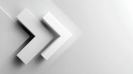 Abstract design of two white arrows pointing to the right on a light gray background, emphasizing direction and movement in a minimalist style