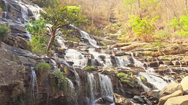 Thailand waterfall Mae Ya waterfall 280 meters tall waterfall, one of the most beautiful waterfalls Thailand 4K