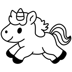 Fototapeta premium Playful Running Unicorn Outline Illustration for Kids Coloring and Fantasy Designs