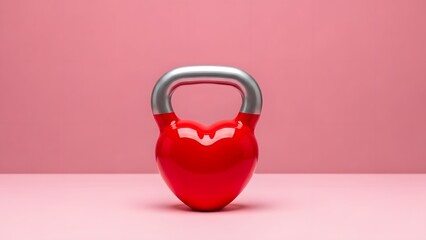 A red kettlebell on a pink background for fitness and exercise