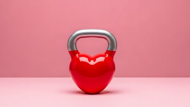 A red kettlebell on a pink background for fitness and exercise - Powered by Adobe
