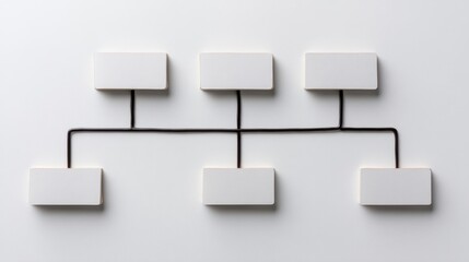 Creative flowchart design with blank white boxes connected by a black line on a minimalist background for business presentations and brainstorming sessions