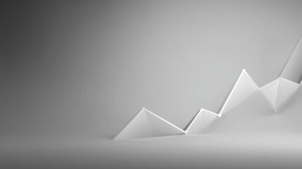 Abstract representation of a financial growth concept with ascending geometric shapes on a minimalistic grey background showcasing progress and success.