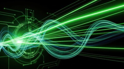 Futuristic Green Light Waves Representing Digital Energy Flow