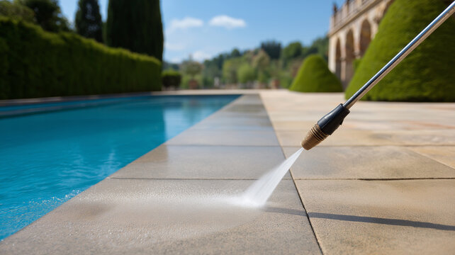 Power washing spruces up a poolside patio Generative AI